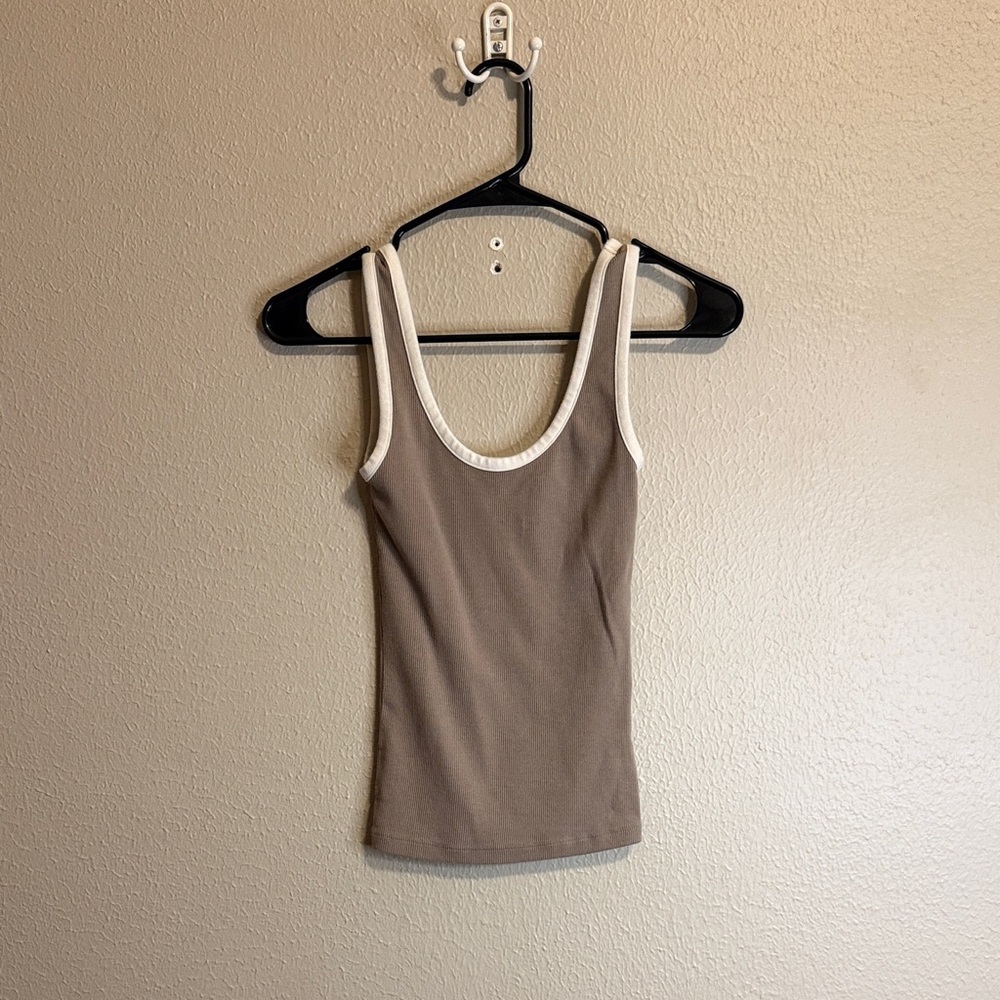 Aerie Taupe and White Tank Top